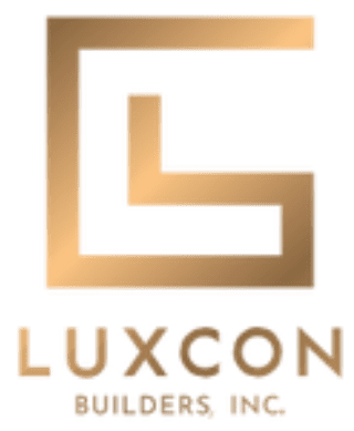 Untitled design (2) Gold and red gradient logo of "luxcon builders inc." featuring a stylized abstract l above the company name.